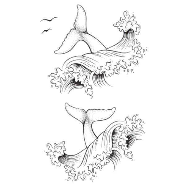 1 Piece - Wave And Tail Temporary Tattoo - Black