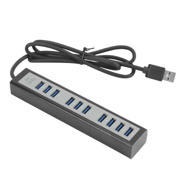 10 Port USB 3.0 Super Speed Hub - Black and Silver