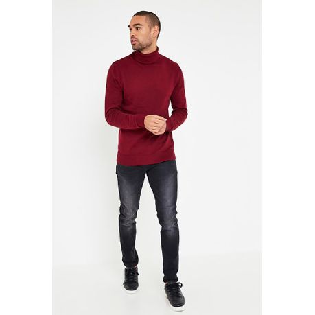 I Saw it First Mens Red Rib Detail Roll Neck Jumper