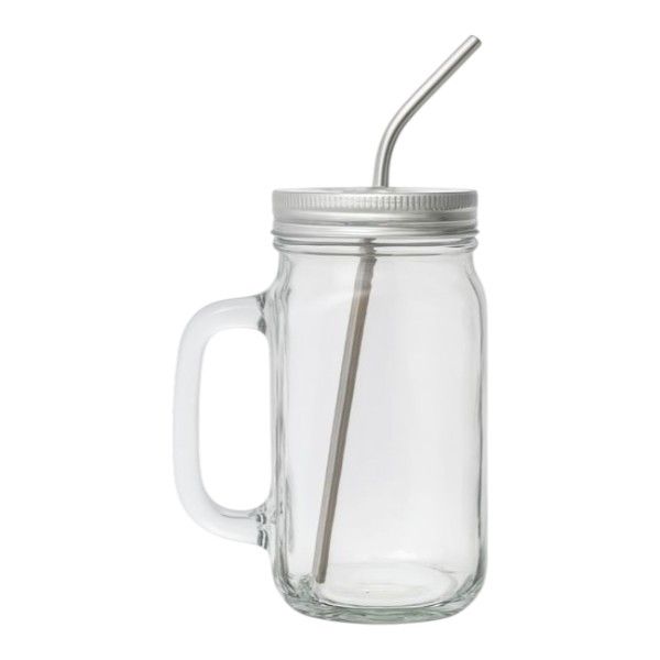 2 Pack - American Mason Glass Cup With Stainless Lid &amp; Straw - Transparent