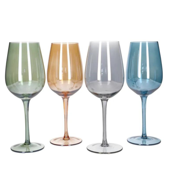 Coloured Crystal 4 Piece Wine Glasses - 450ml