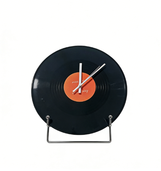 Vinyl Record Clock - Black with Orange Label (1 Piece)