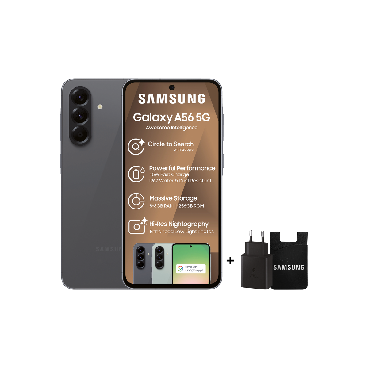 Samsung Galaxy A56 5G 256GB Dual Sim - Black + 45W Adaptor & Card Holder