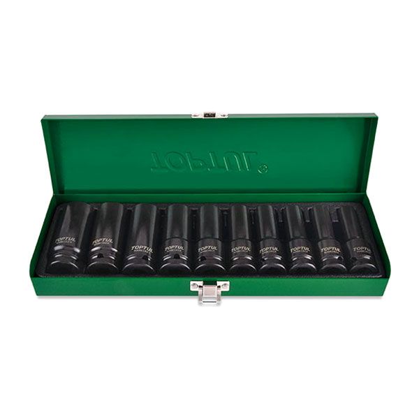 10 Piece 1/2" DR. 6PT Flank Deep Impact Socket Tool Set (Metric)