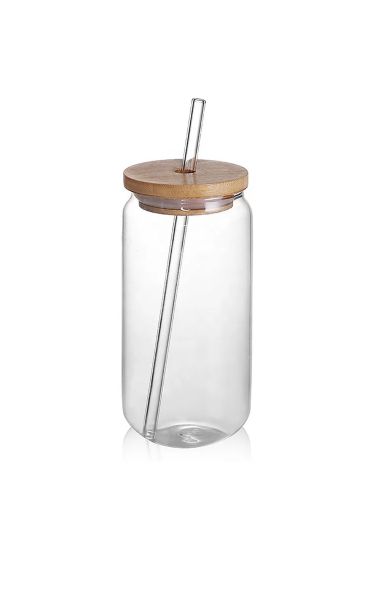 Beer Can Shaped Glass Bottle with Bamboo Lid