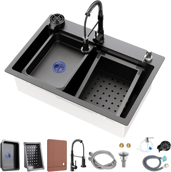 Single Bowl Stainless Steel Kitchen Sink with Clog-Free Drain, Deep Basin