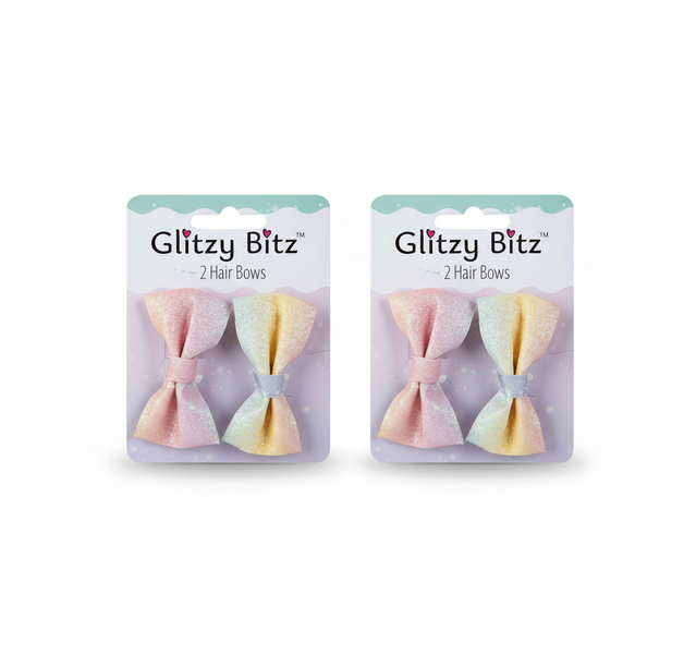Shimmer Hair Bows Set for Girls - 2 Piece Sparkly Hair Accessories - 2 Pack