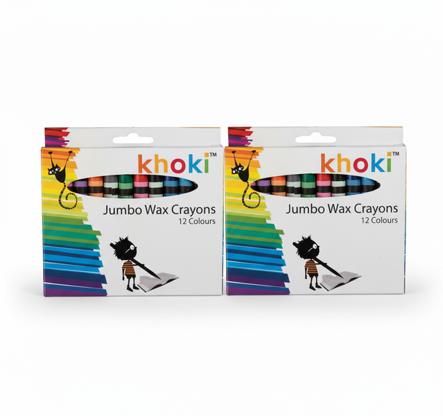 Khoki Jumbo Wax Crayons Set - 12 Vibrant Colours for Kids - 2 Pack