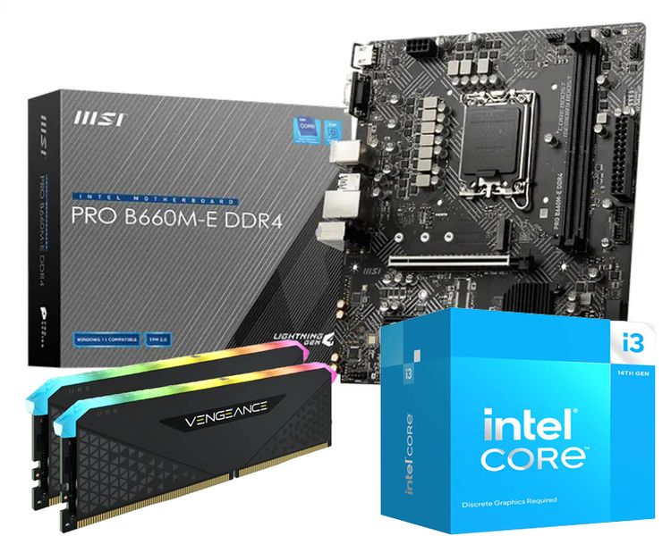 Intel 14th Gen Core i3 14100F PRO B660M-E D4 16GB RGB 3600MHz Upgrade Kit