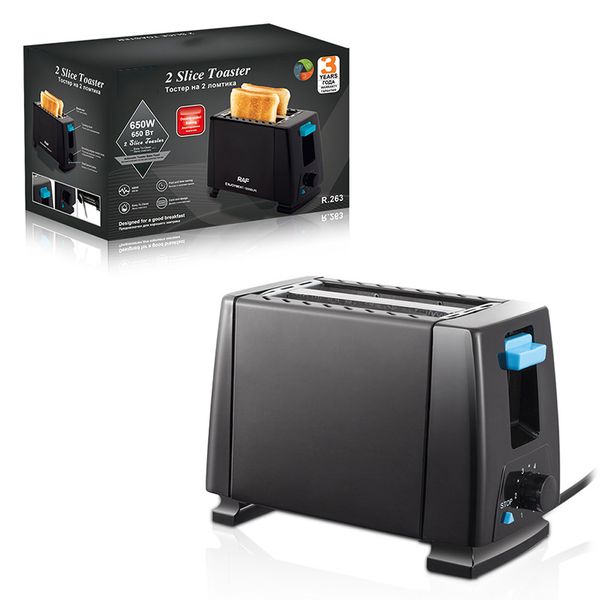 2 Slice Toaster Extra Wide Slots Toaster with Reheat 650w - Black