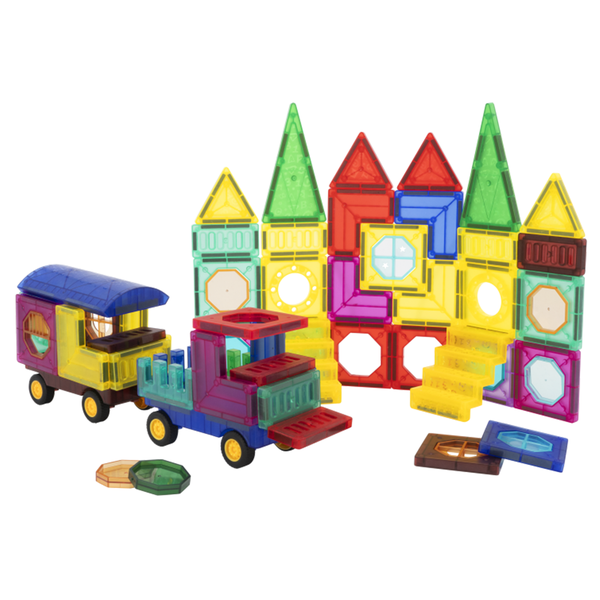 Edu-Matic 73 Piece Magnetic Tiles Castles and Cars Building Set