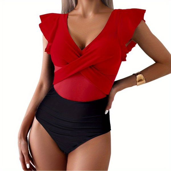 Ruffled Bikini One-Piece Swimsuit Women's Beach Hot Spring