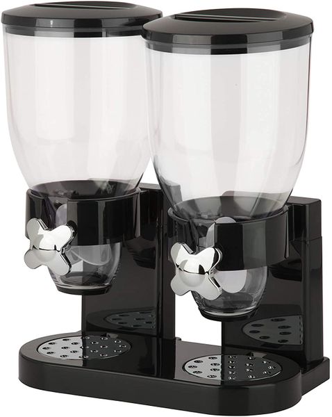 Totally Home 7Lts Double Barrel Cereal &amp; Dry Food Dispenser - Black &amp;Chrome