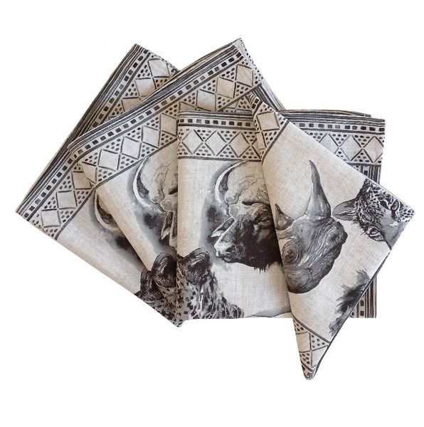 Big Five Animal Fabric Printed Napkins 45x45cm - Pack of 4
