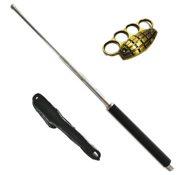 Baton Extendable 23~62cm + Waist Belt Holster + Grenade Knuckle Duster