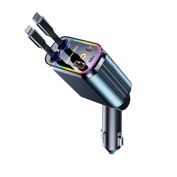 120W Super Fast Car Charger With Retractable Cable and Ambient Light