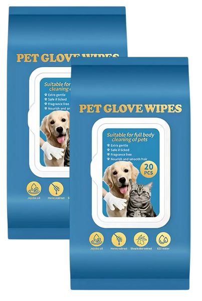 40 Piece Extra Thick Glove Style Pet Cleaning Wipes for Dogs and Cats