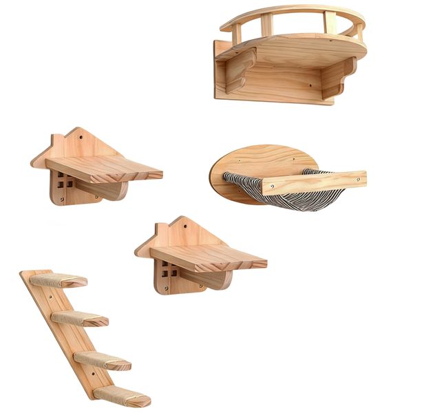 5 Pieces Cat Hammock Wall Shelves Wall-Mounted Perches Bed Climbing Shelf