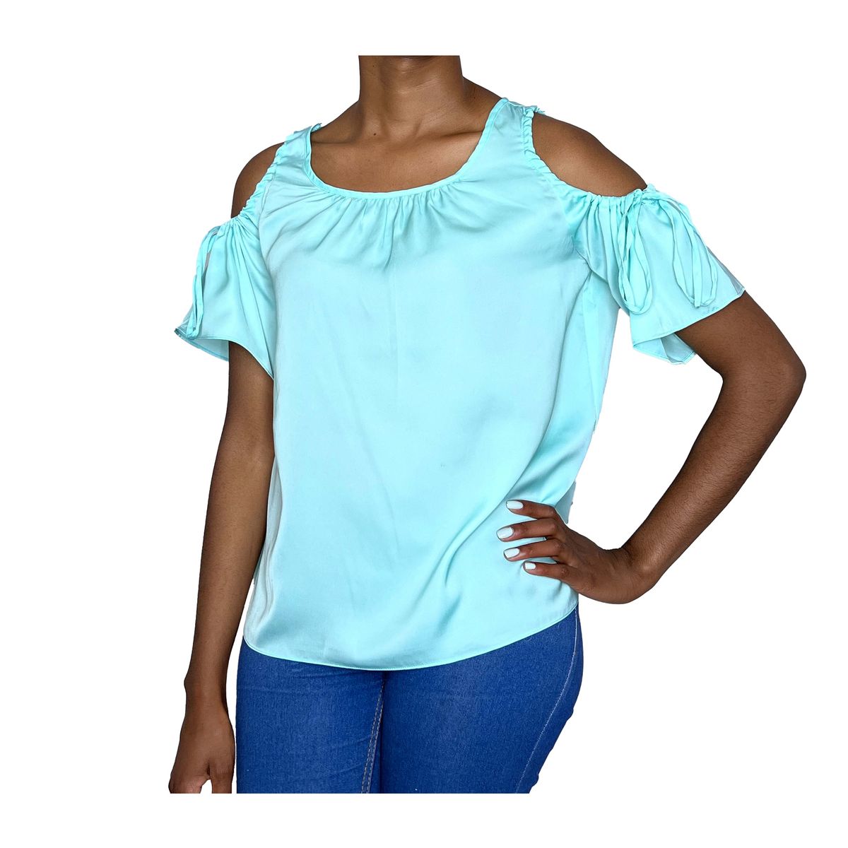 Teal cold shoulder online top