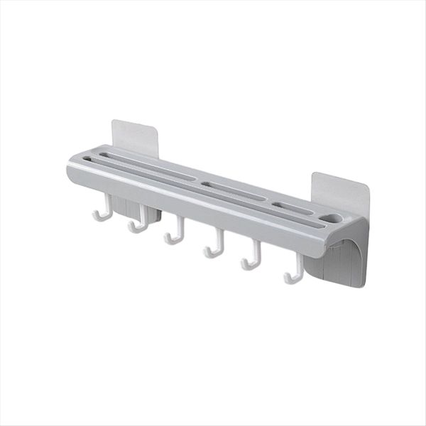 Wall-Mounted Kitchen Rack Knife Holder Storage Shelf with 6 Hooks Cutlery O