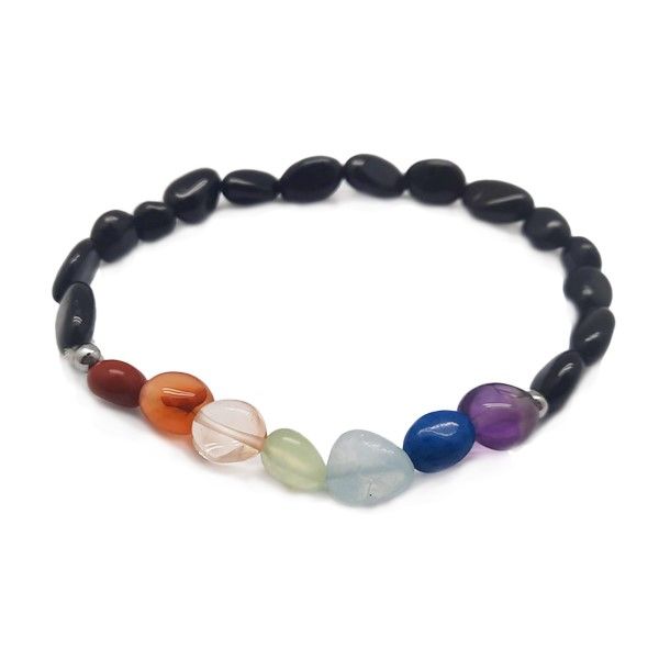 Black Tourmaline and Chakra Nugget Bracelet