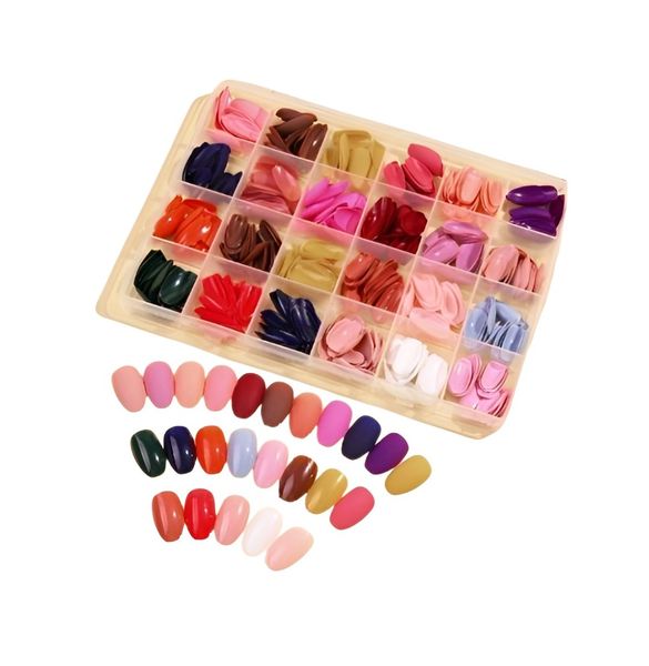 Artificial Nails 576-Piece Short Coffin Full Cover Nail Tips Multicolour