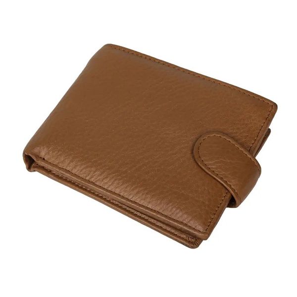 Men's Genuine Leather Bifold Wallet for 9 Cards - Dark Brown