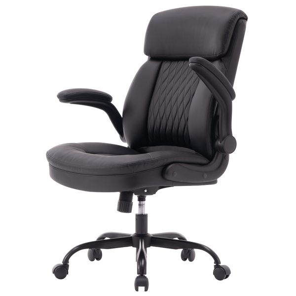 Leather Executive Chair with Filp-up Armrest Computer Chair Large Seat