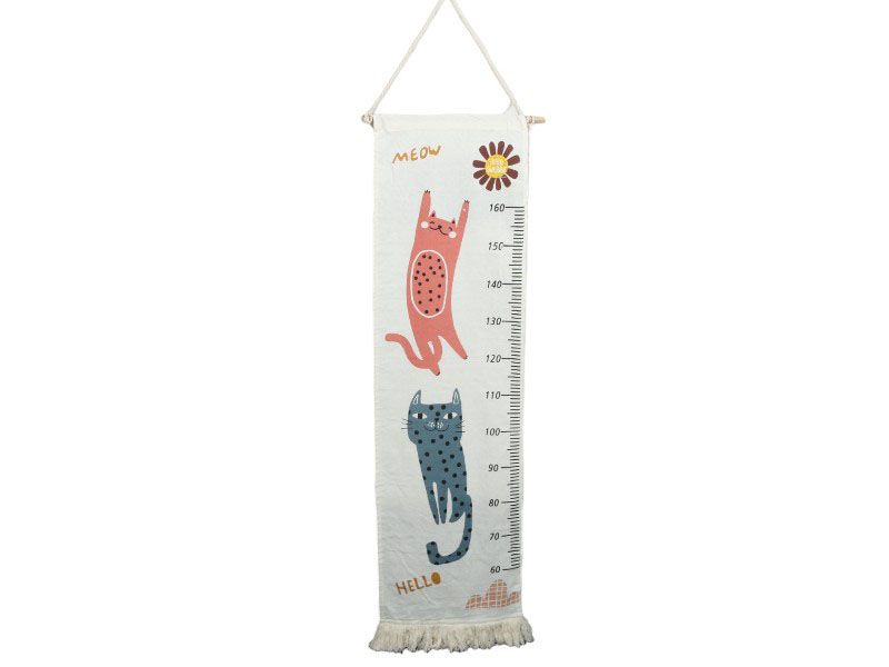 Kids Cat Measuring Ladder with Wooden Hanging Bar &amp; Fringes 140x40cm