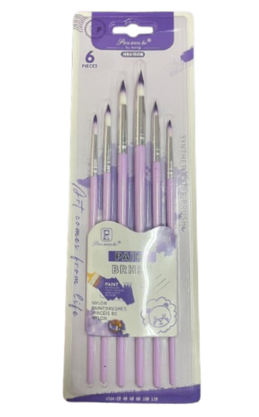 Pan Wen Bo Nylon Paint Brush Set - 6 Piece (Round, Purple Handle)