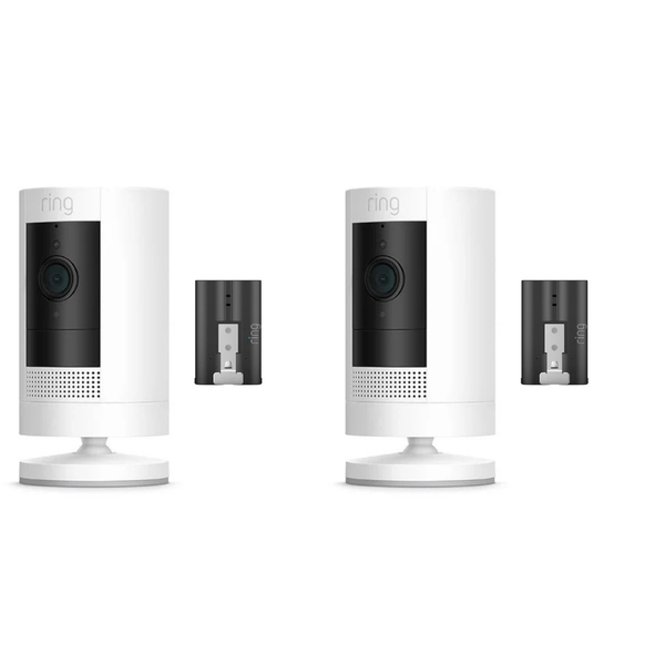 Ring Stick Up Cam Battery White 1080p HD + Quick Release Battery 2-Pack