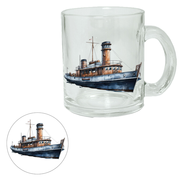 Boat - Clear Glass Printed Mug &amp; Coaster Set