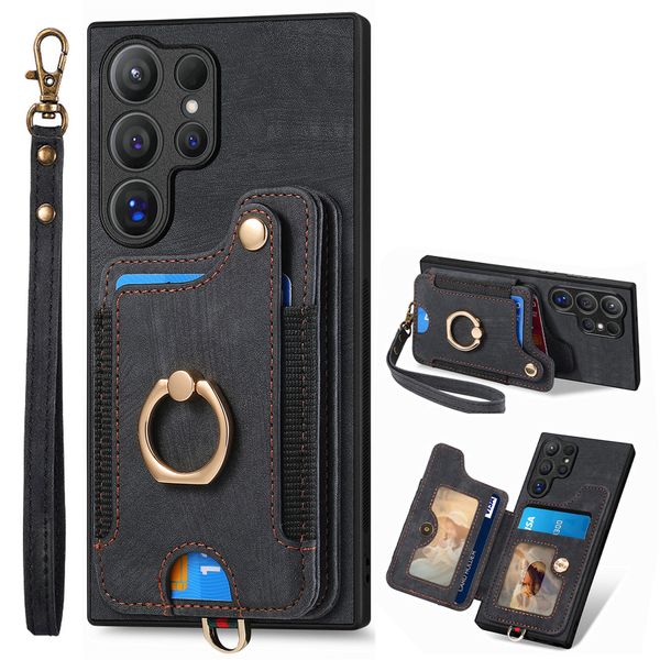 Finger Ring Case Compatible With Samsung Galaxy S22 Ultra Leather Cover