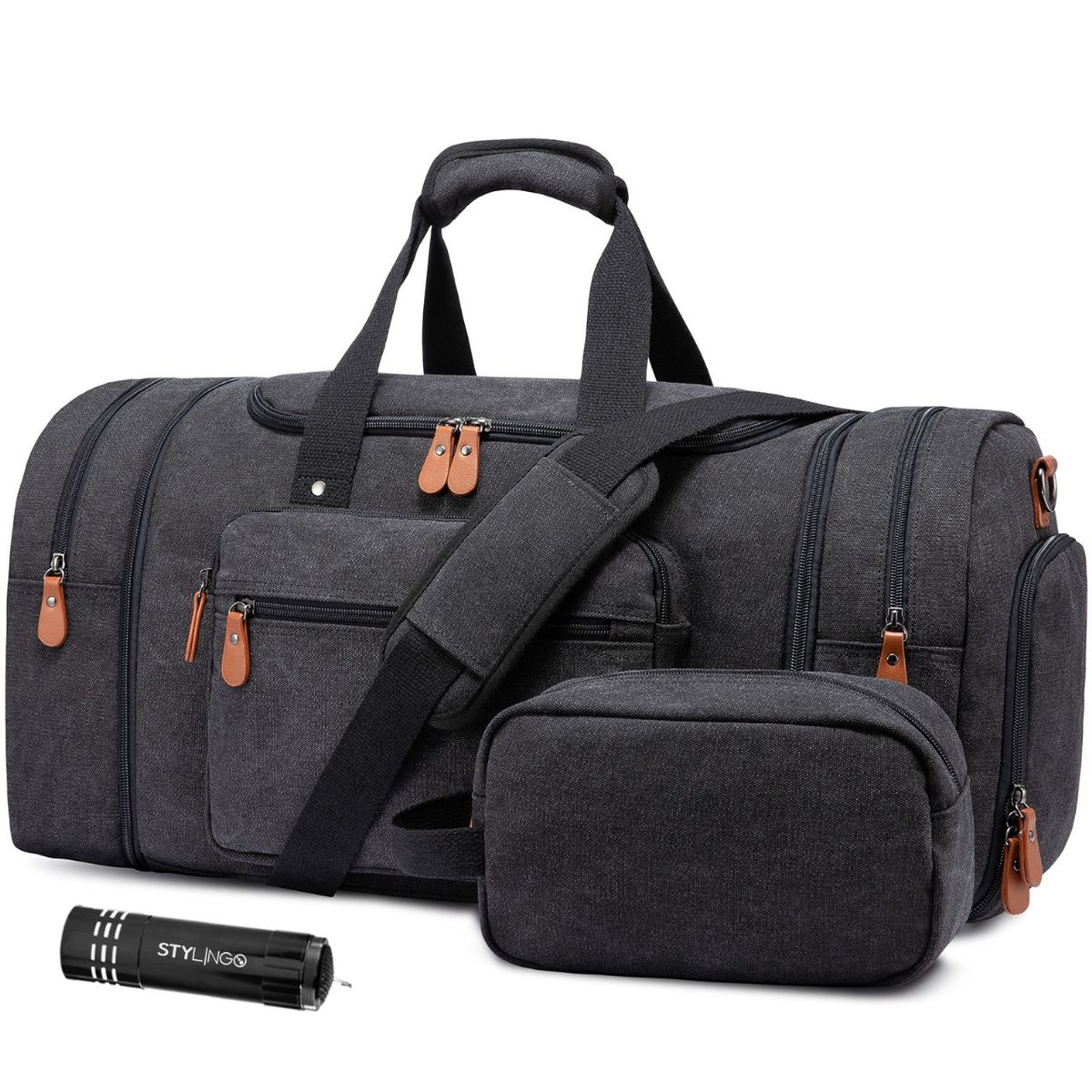 Travel Bag - Overnight Duffel Bag with Toiletry Bag and Stylingo Torch ...