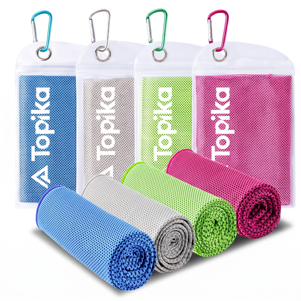 Topika - Cooling Towel Ice Towel, 4 Pcs Cold Towels With Travel Case