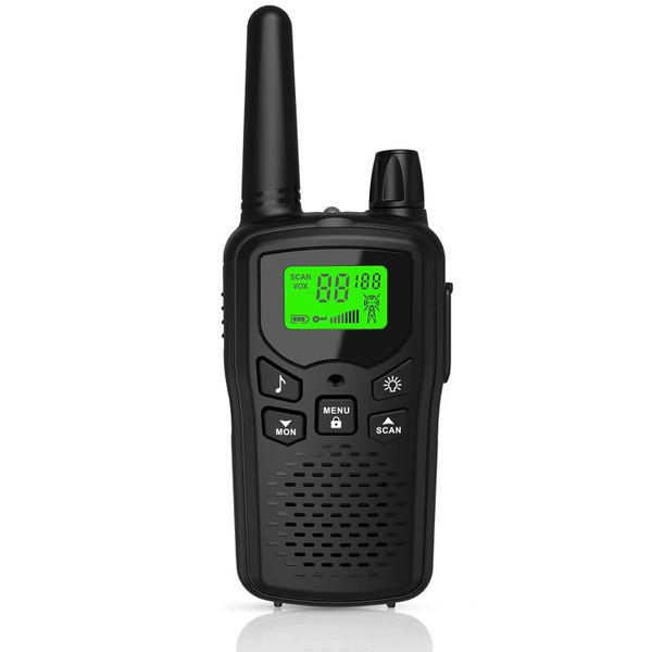 Long Range Walkie Talkies &amp; 22 FRS Channels, VOX, LCD Display, Lamp Black