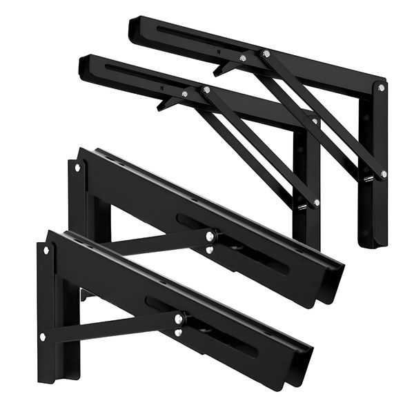 4Pcs 14 Inch Folding Shelf Brackets Triangle DIY Wall Mounted Bench Hinge