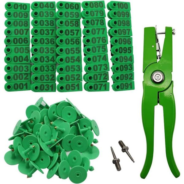 Farm Animal Ear Tag Kit, Numbered Livestock ID Tags with Applicator Pliers