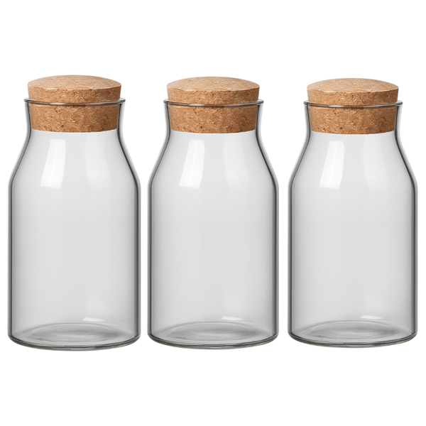 3 Pack - Wooden Lid Glass Seal Storage Jar 600ml - Transparent
