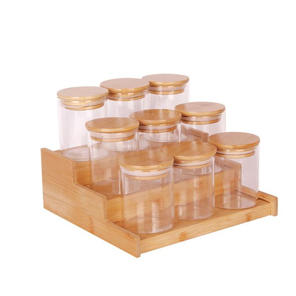 Kitchen Seasoning Miscellaneous Grains Bamboo Rack Glass Sealed Jar Set