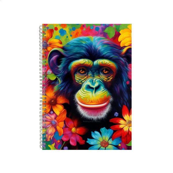 Chimpanzee Dahlias Background Neon Notebook Gift Idea A4 Notepad Pad 70
