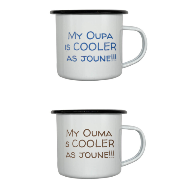 Afrikaans Enamel Ouma and Oupa, mug set