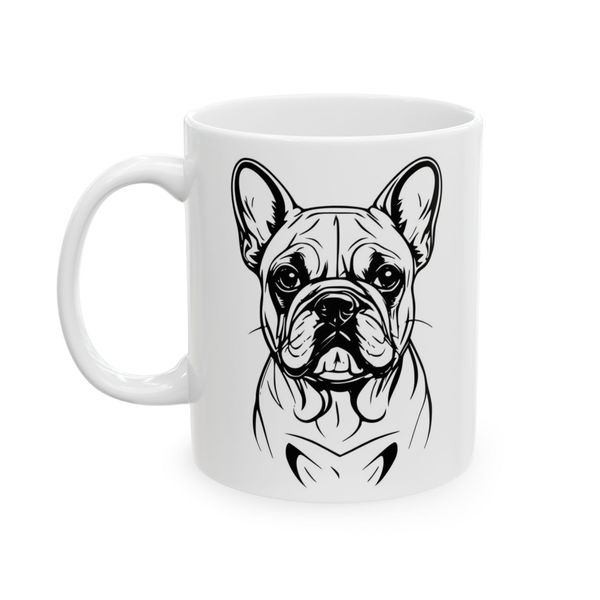 French Bulldog Mug - Black and White French Bulldog Face Illustration