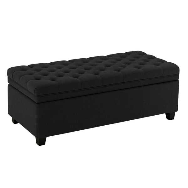 Royal Black Linen Upholstered Storage Ottoman image