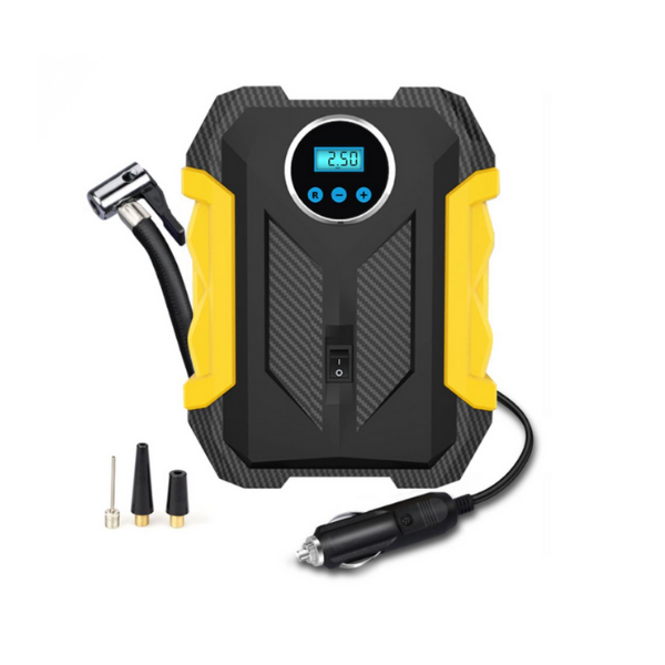 Compact 12V Tyre Inflator LED Digital Air Compressor - Yellow