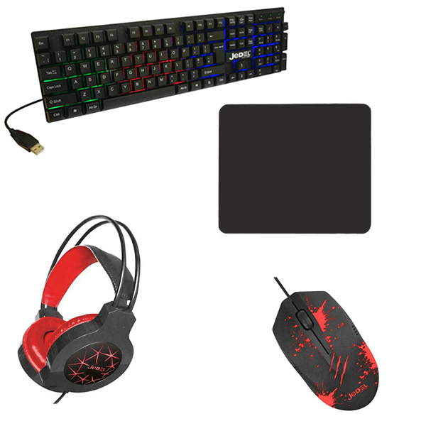 Jedel CP-01 4-in-1 Gaming Kit - Backlit Keyboard, Mouse, Headset, Mouse Pad