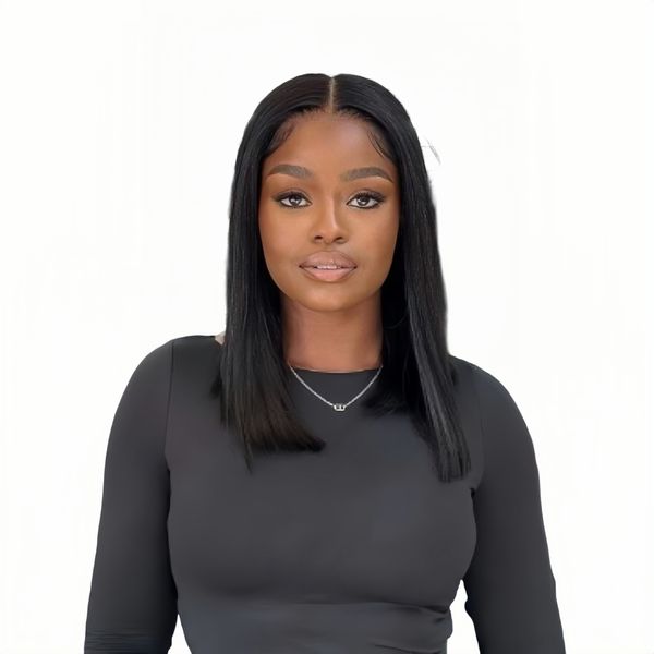 14-Inch Brazilian Straight Human Hair Bob Wig with Full Lace