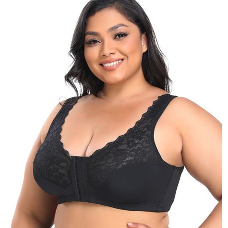 Women Front Closure Plus Size Bra Wirefree Full Coverage Lace Everyday Bra