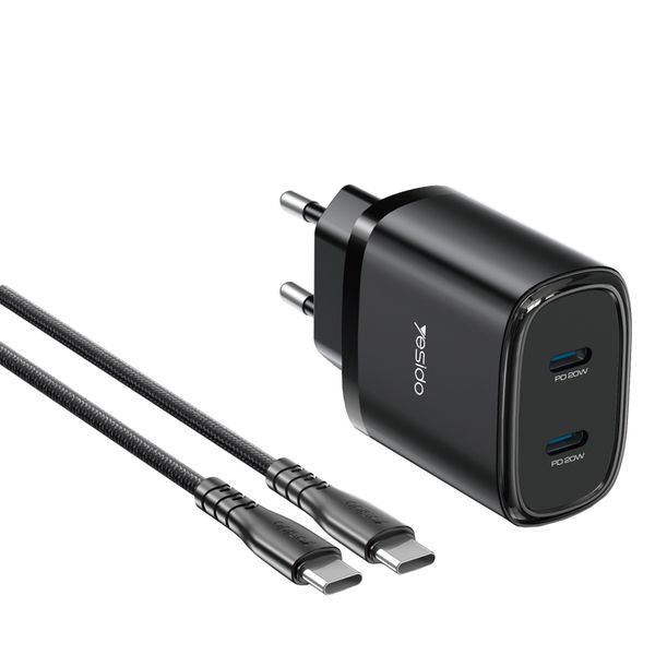 Yesido 20W Dual Type-C Port Fast Charger With Type-C to Type-C Cable YC56