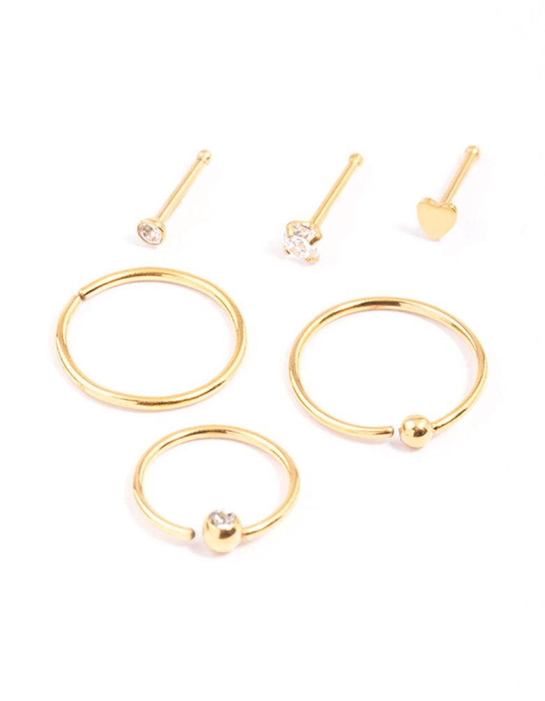 Gold Plated Surgical Steel Bone & Ball Nose Ring 6-Pack | Shop Today ...